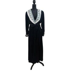 Christian Dior Black Velvet Robe with Lace Trim